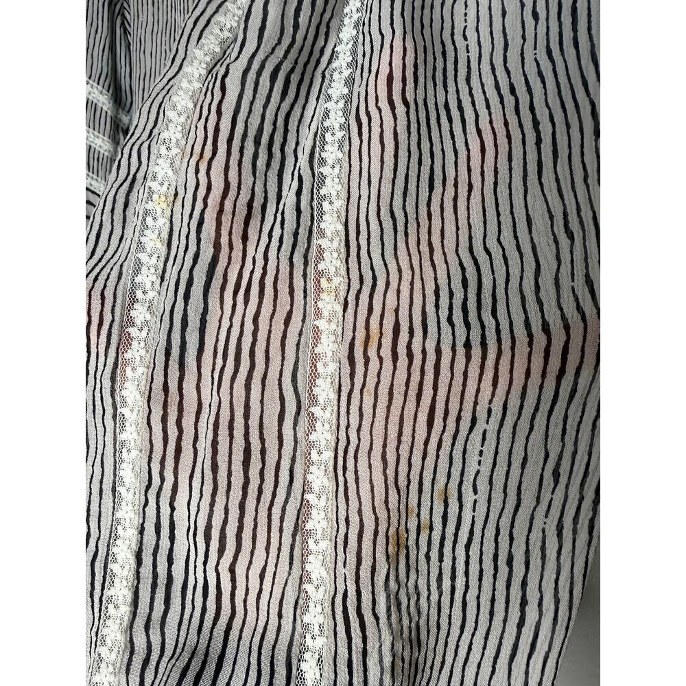 Anthropologie Floreat Womens Reina Peasant Blouse Lace Yoke Gray Stripe Sheer XL - Picture 10 of 10